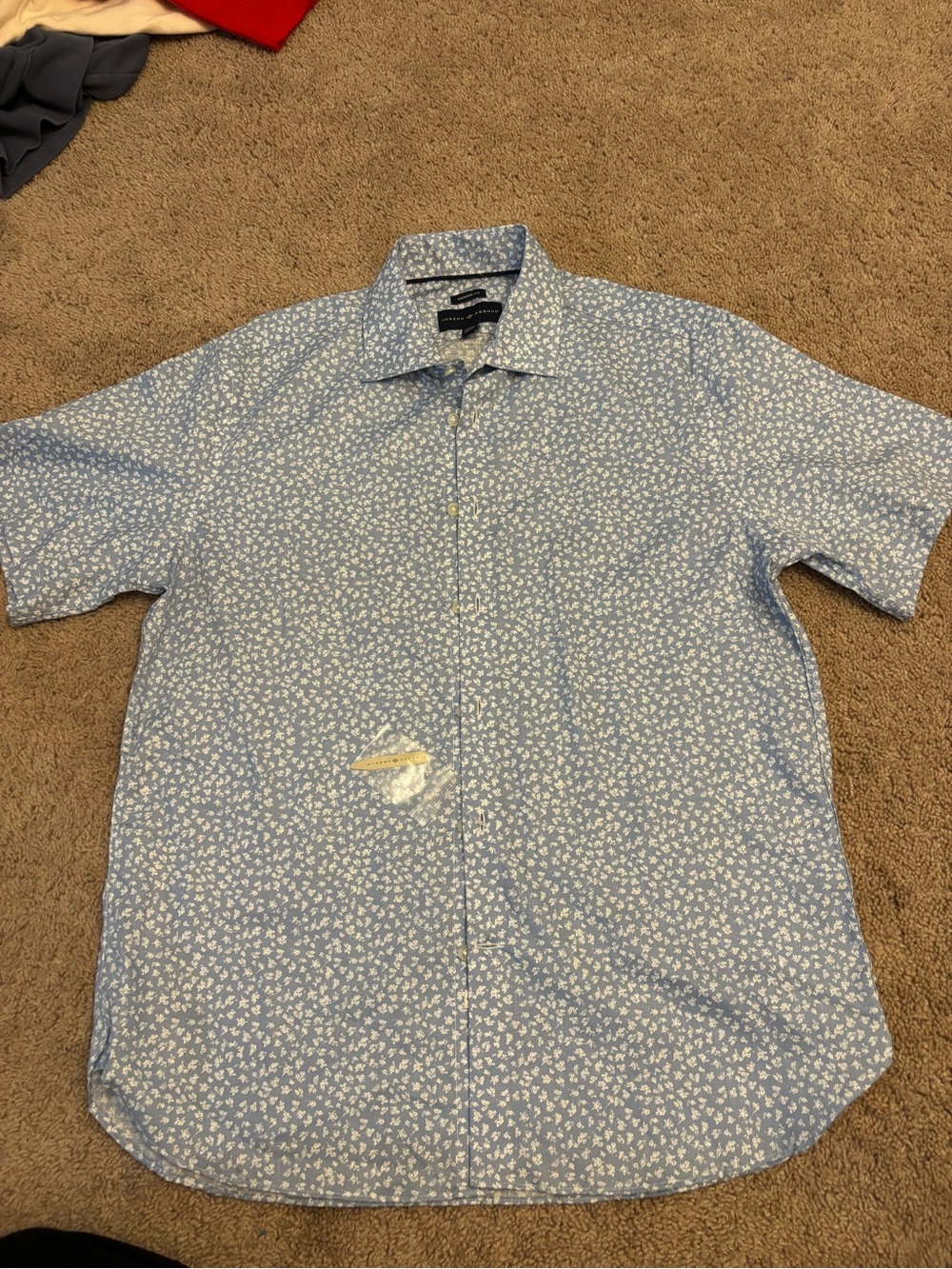 Joseph Abboud Light Blue Floral Short-Sleeve Button-Up Shirt